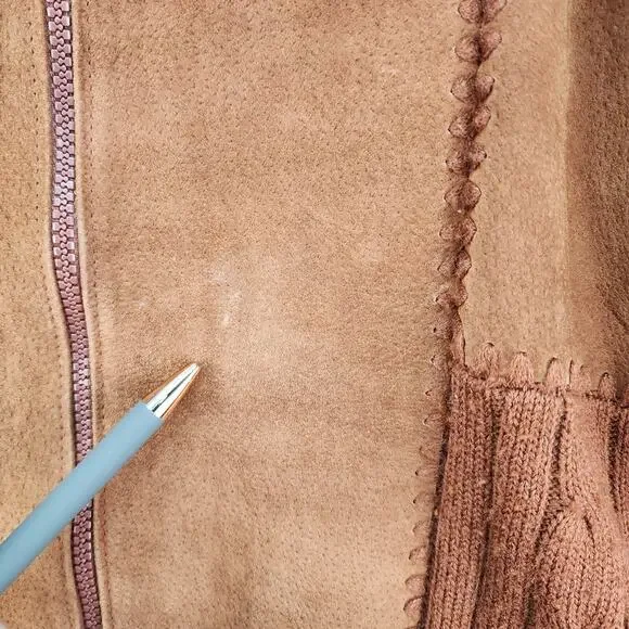 VTG Designer Studio Original XLARGE Sweater Leather Suede Jacket Brown Patchwork - Picture 5 of 16